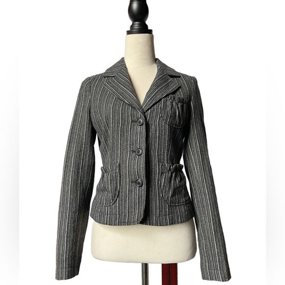 Forever 21 Charcoal Gray & White Striped 50% Wool Button Down Blazer (Med) - Picture 9 of 9